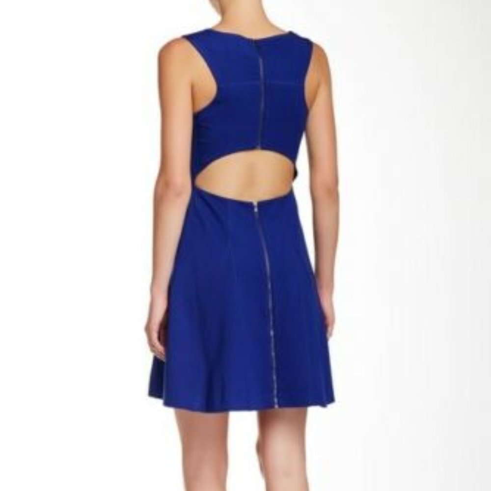 Trina Turk Delphine Cutout Back Ponte Knit Blue Fit and Flare Dress (14) - Picture 2 of 13